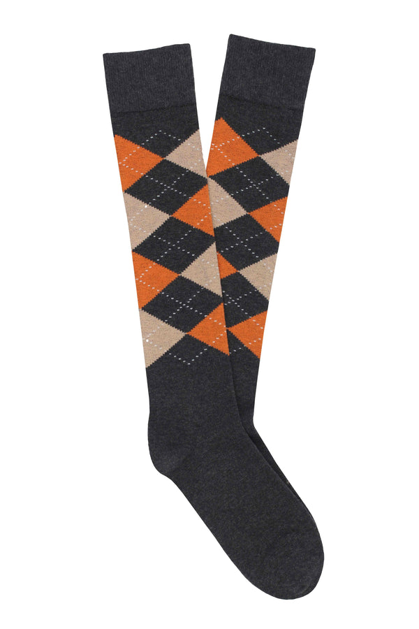 Knæstrømpe - Argyle - Grey/Orange/Beige